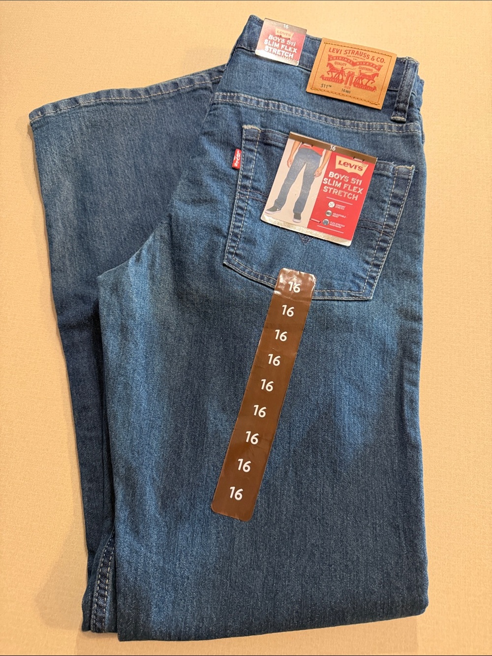 NWT Levi's Boys 511 Slim Fit Stretch Jeans - Dark Blue size 16